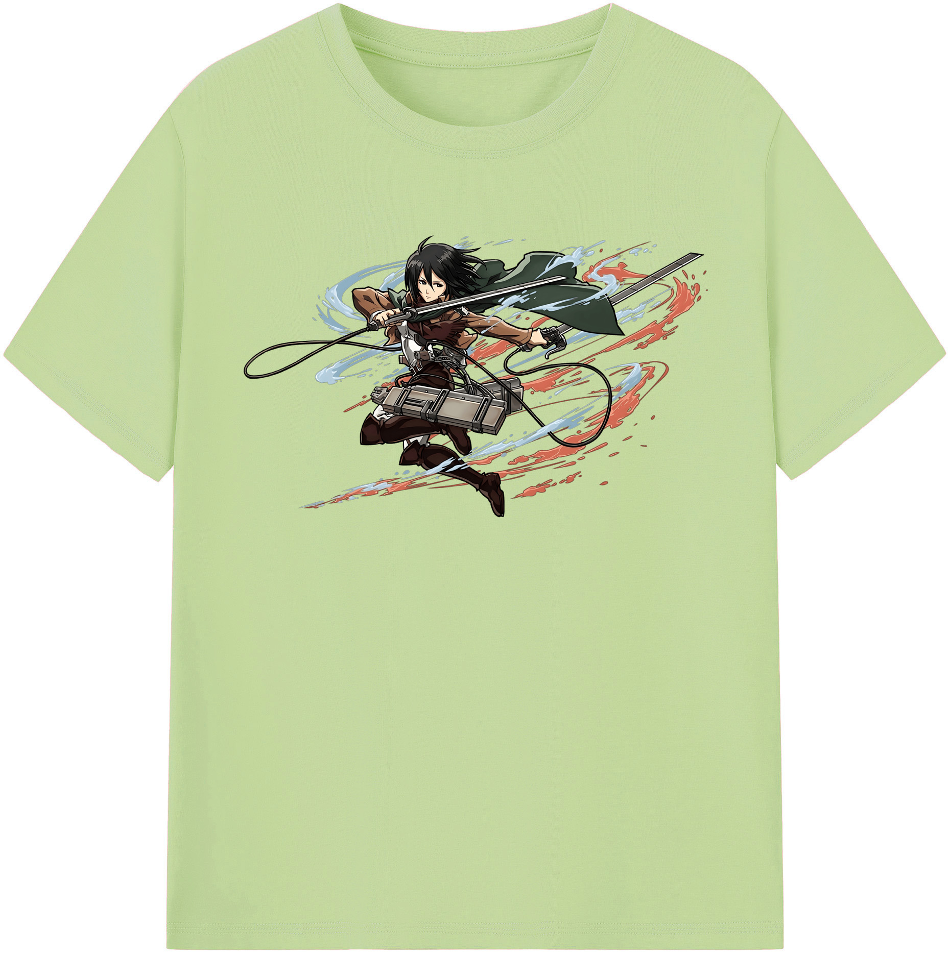 （画像用） 進撃の巨人 ミカサ·アッカーマン Attack on Titan Mikasa Ackerman 綿100％半袖Tシャツ（フロントプリント）